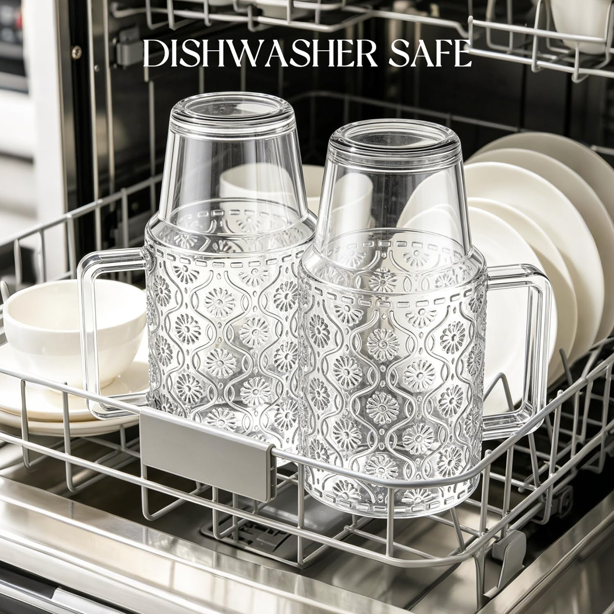 24 Oz Ribbed Glass Tumblers with Lids and Straws P31863