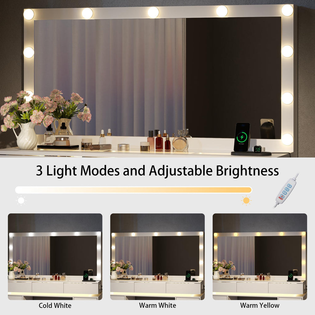 White Vanity Desk with Mirror and Lights B93744
