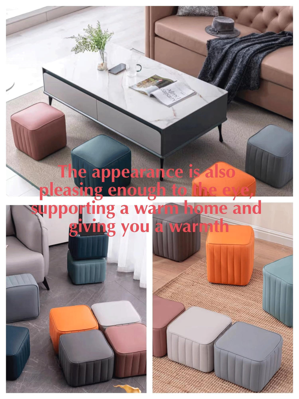 Leather Upholstered Square Footstool B80131