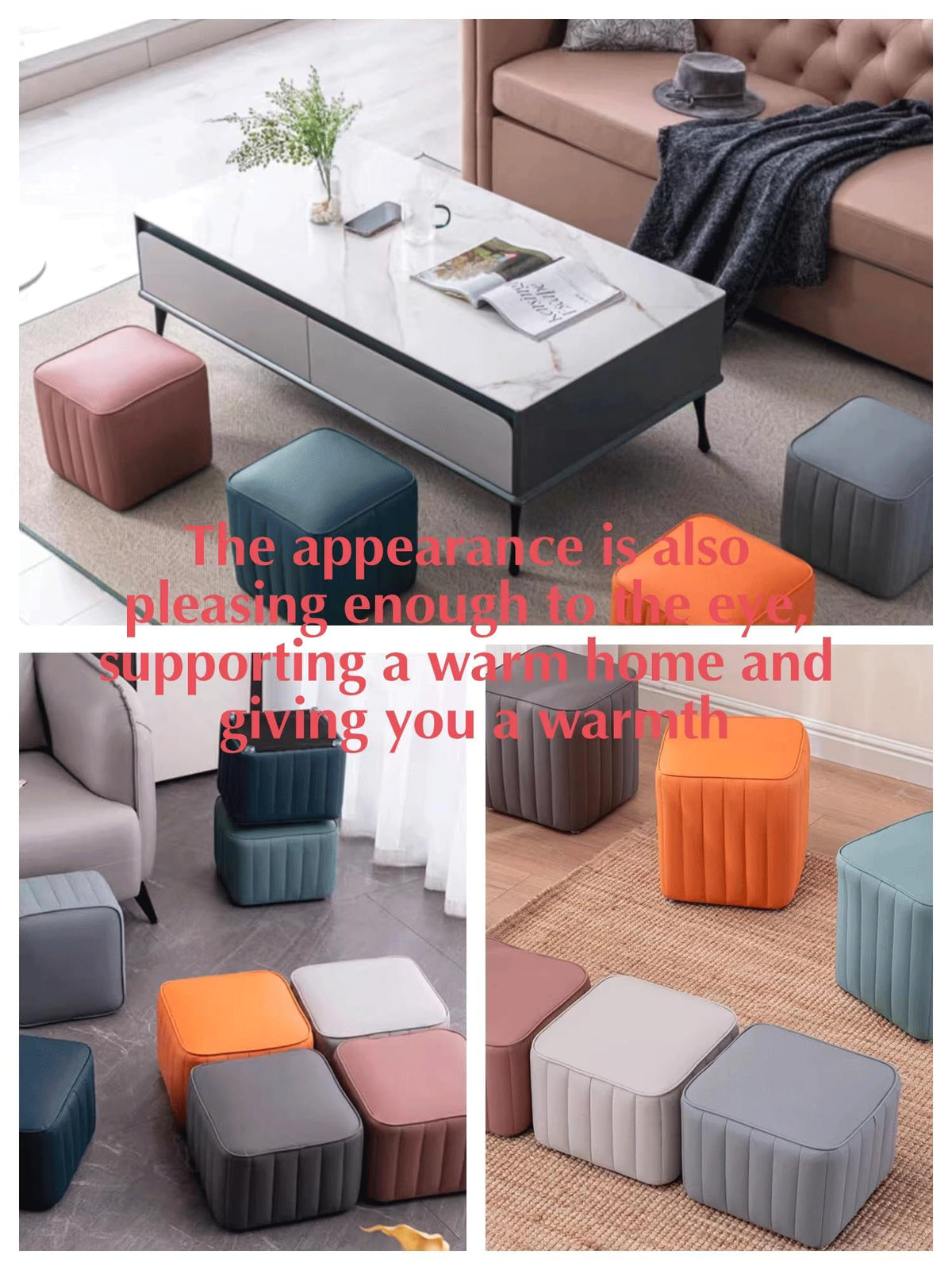 Leather Upholstered Square Footstool B80131