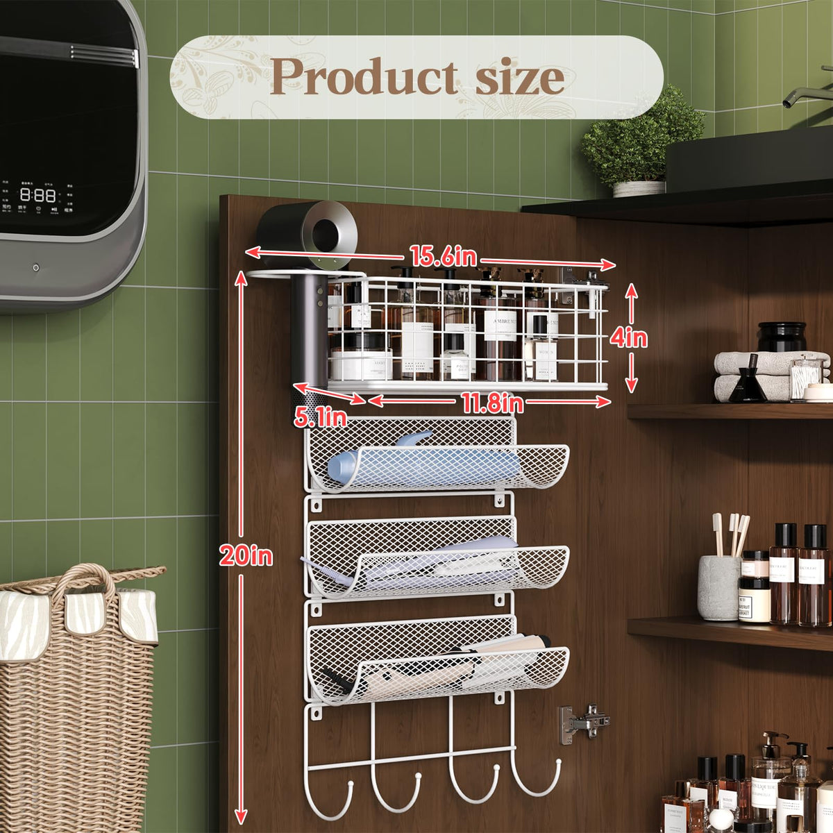 Wall-Mounted Hair Dryer Holder 4-Shelf White L20859