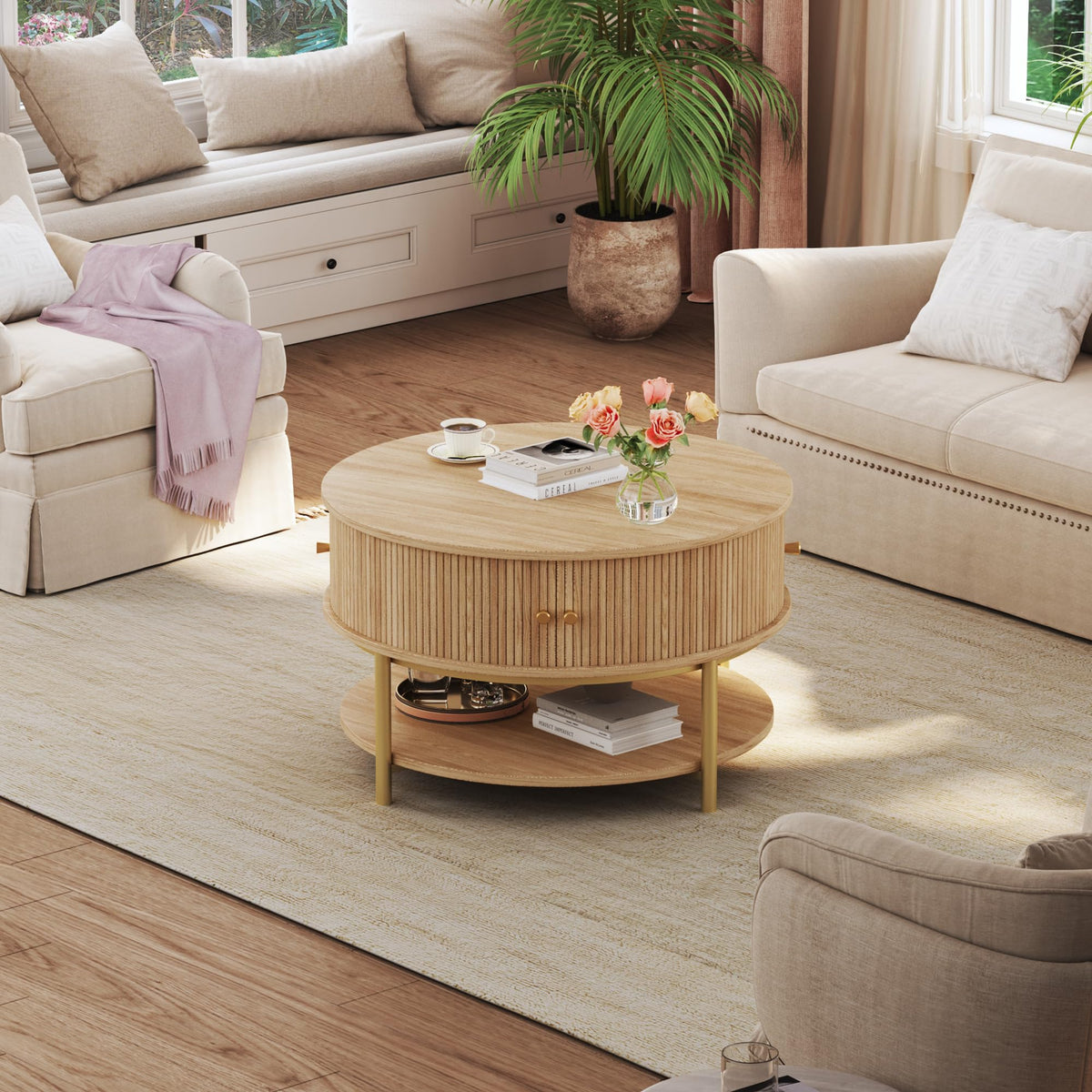 Round Coffee Table with Storage Q891