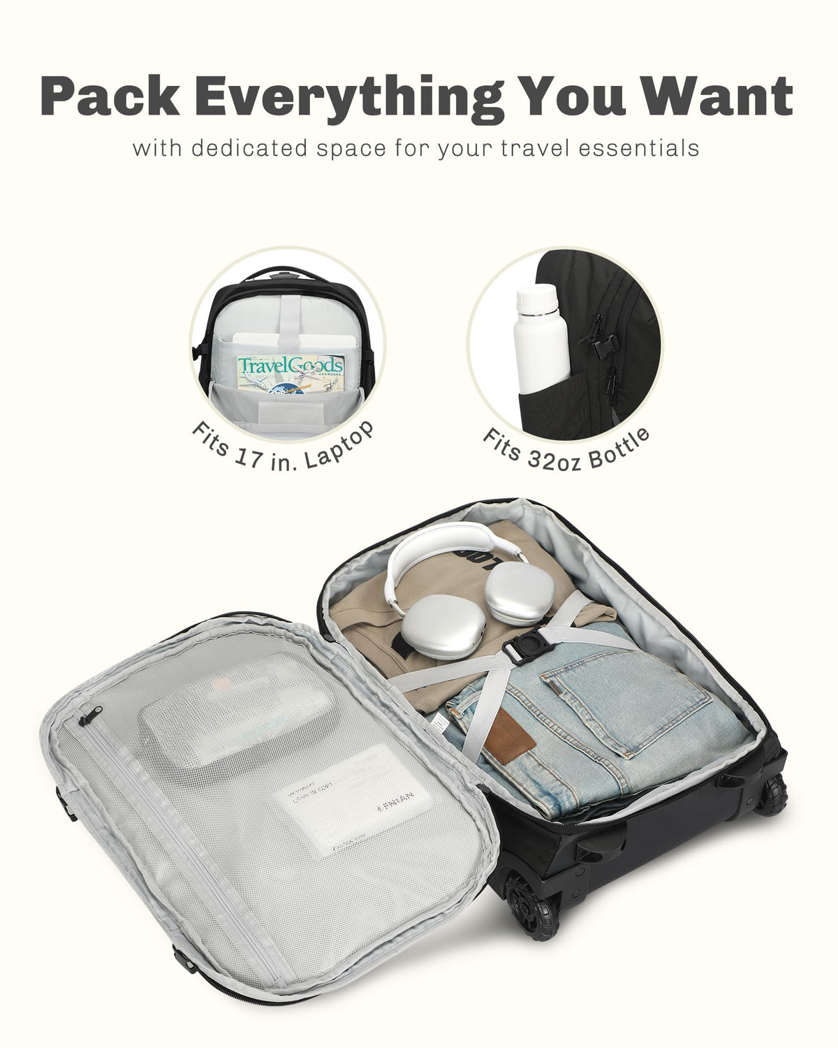 Rolling Backpack with Wheels 43L with Waist Pack X506