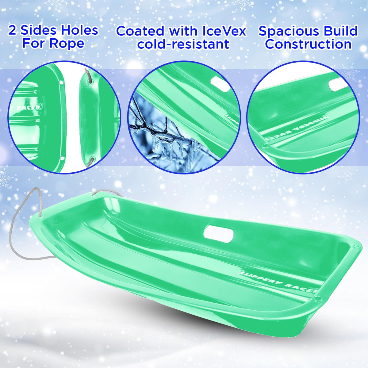 Kids Plastic Snow Sled with Pull Rope and Handles E39176