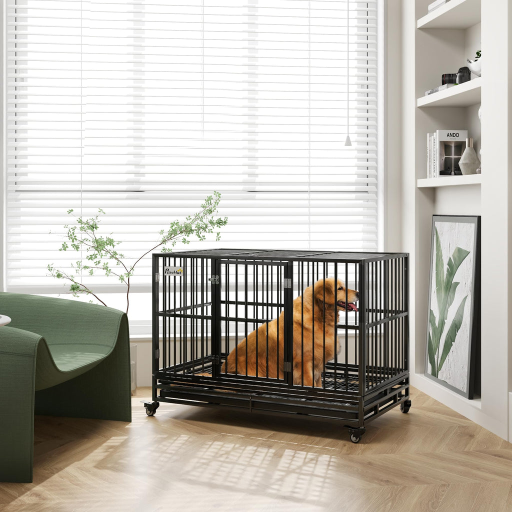 48" Heavy Duty Metal Dog Crate with Lockable Wheels R398871