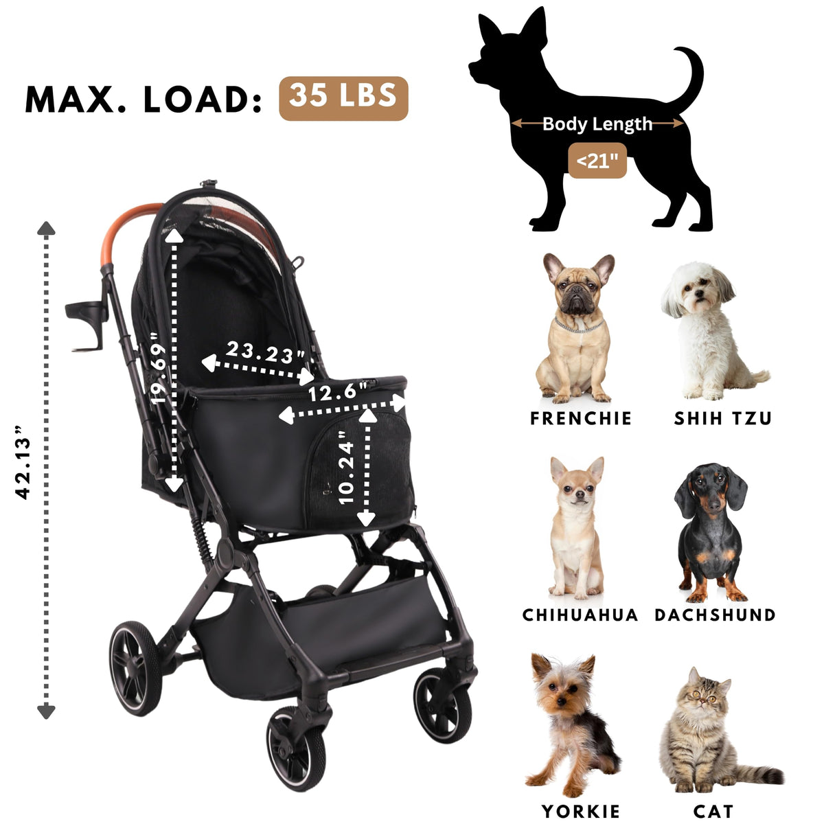 Foldable Dog Stroller 35 lbs Grey R939601