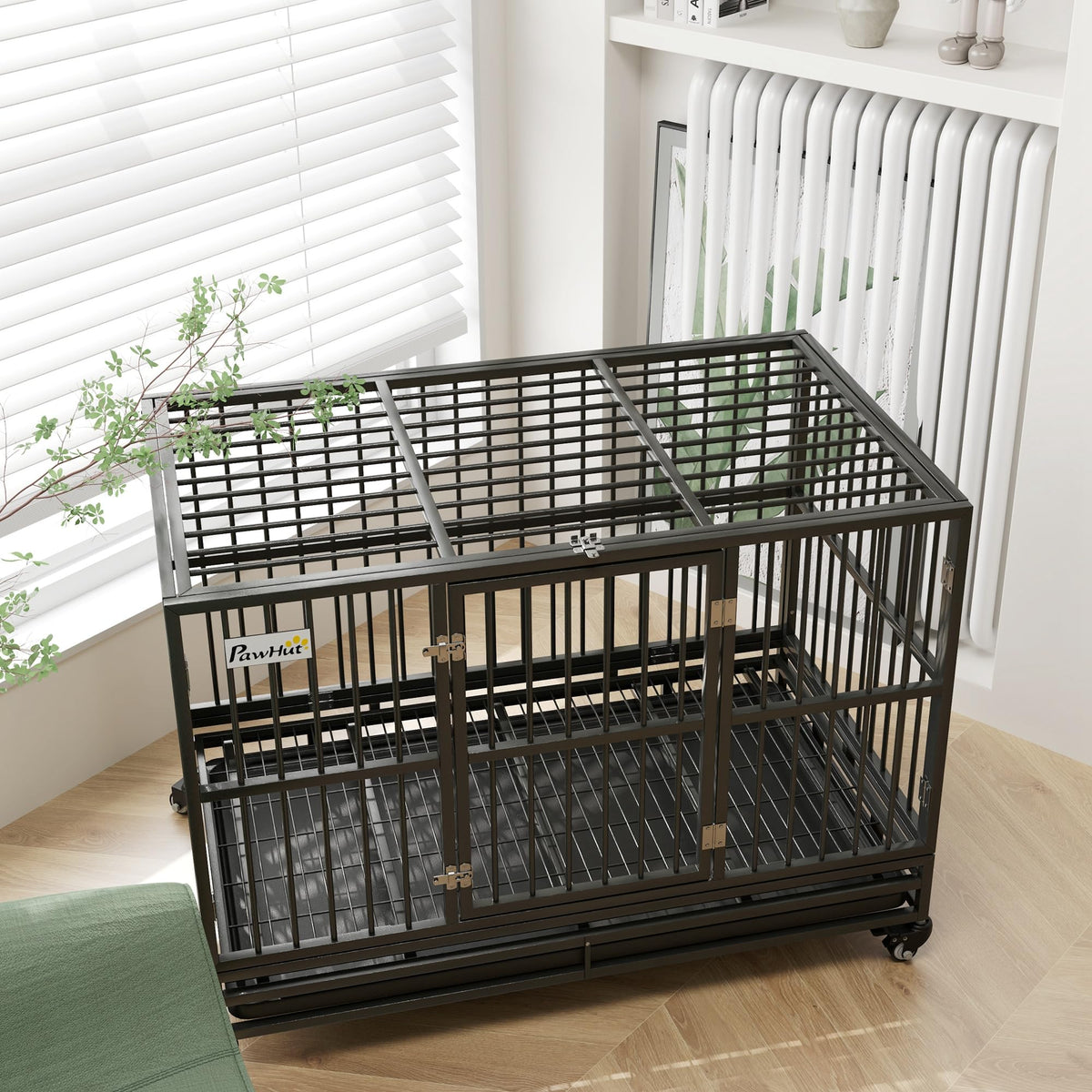 48" Heavy Duty Metal Dog Crate with Lockable Wheels R398871