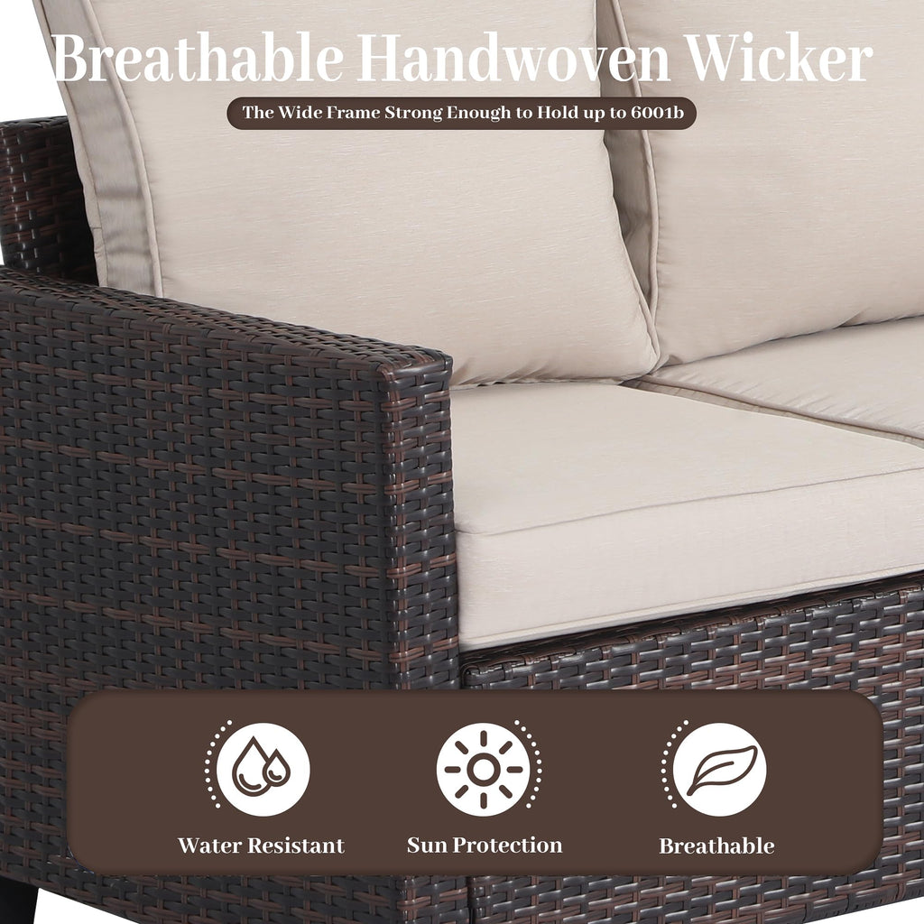 Rattan 3-Seater Outdoor Sofa with Blue Cushions U431917
