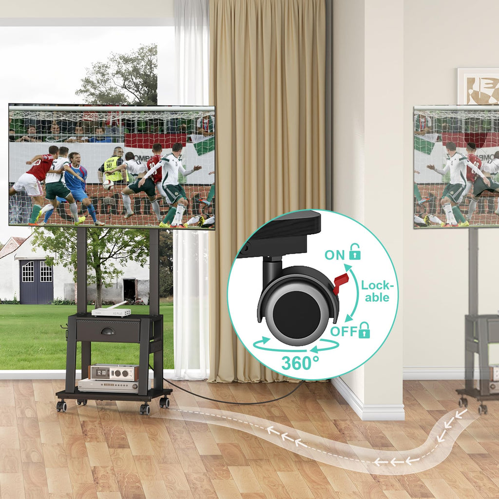 Rolling TV Stand with Power Outlet, Adjustable Height, for 23-60 inch Screens I850061