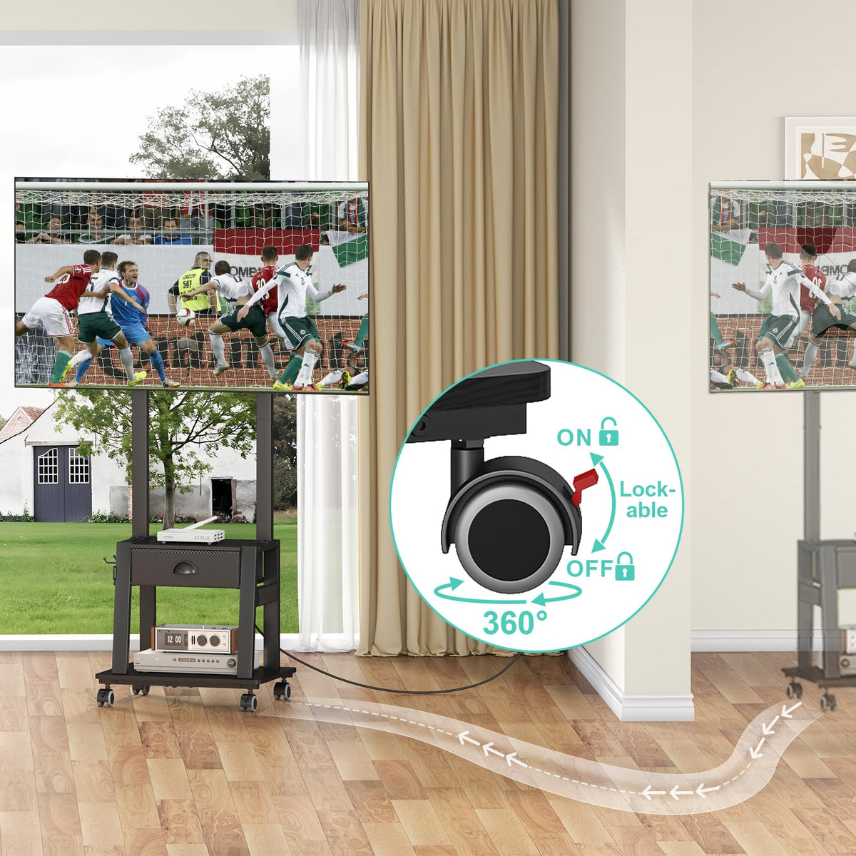 Rolling TV Stand with Power Outlet, Adjustable Height, for 23-60 inch Screens I850061