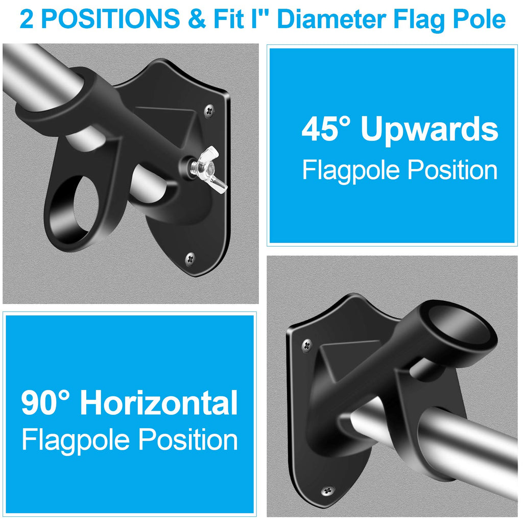 1" Flag Pole Holder Brackets with Hardwares, Two Positions Aluminium Alloy Rust Free Coated, Black 1 Pack L191806