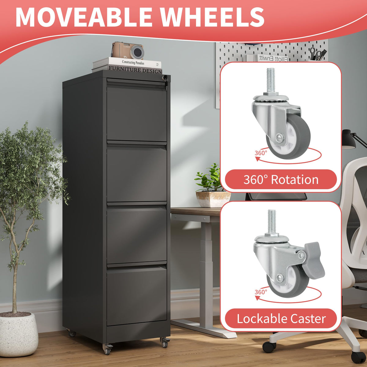 4 Drawer Locking File Cabinet with Wheels I75413