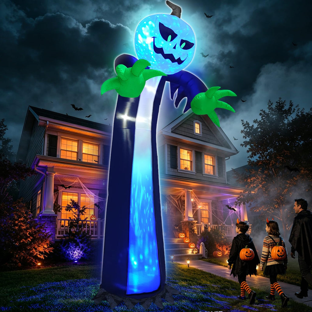 14 Ft Inflatable Pumpkin Ghost Decoration with Rotating LED Light Y1269