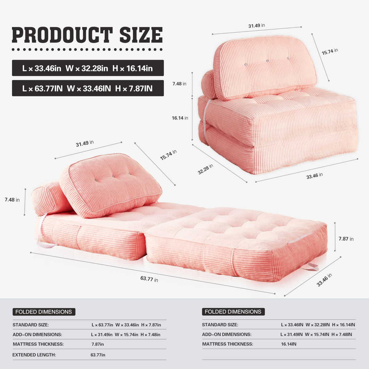 30" Convertible Futon Sofa Bed F812415