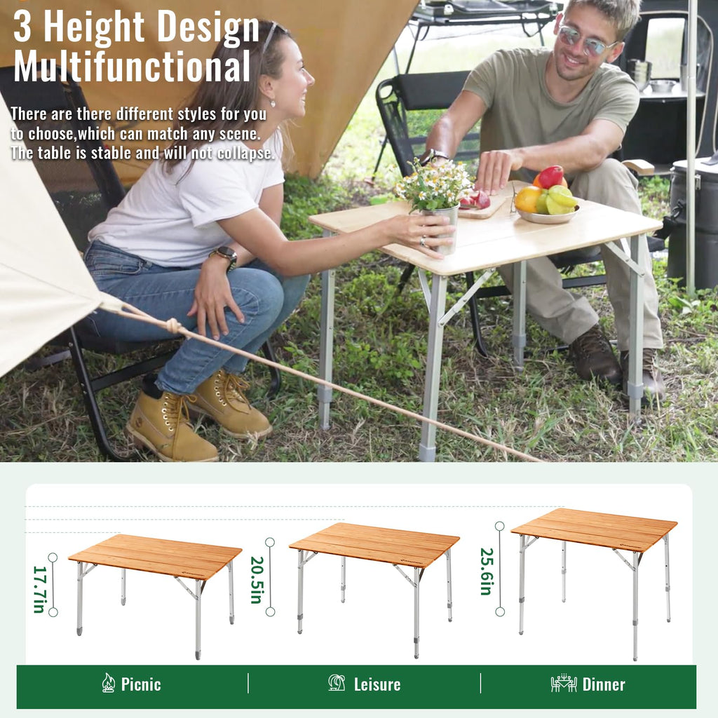 Folding Camping Table Bamboo Adjustable Portable Table C939186