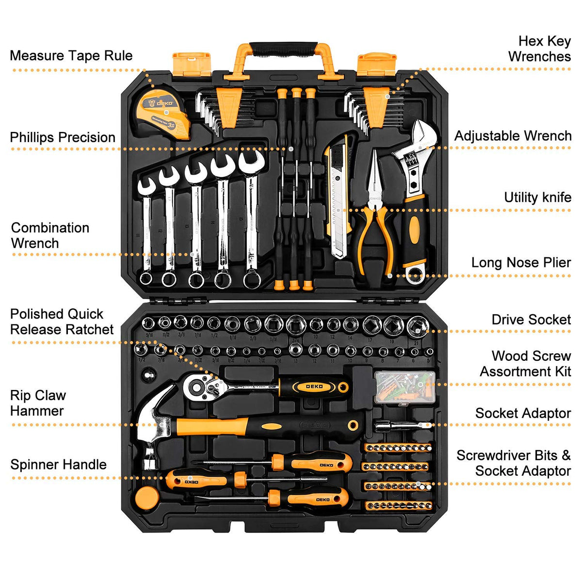 158 Piece Household Hand Tool Kit with Toolbox Storage Case Q71745