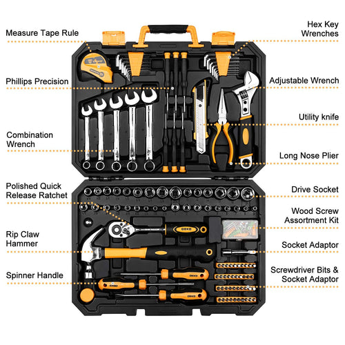 158 Piece Household Hand Tool Kit with Toolbox Storage Case Q71745