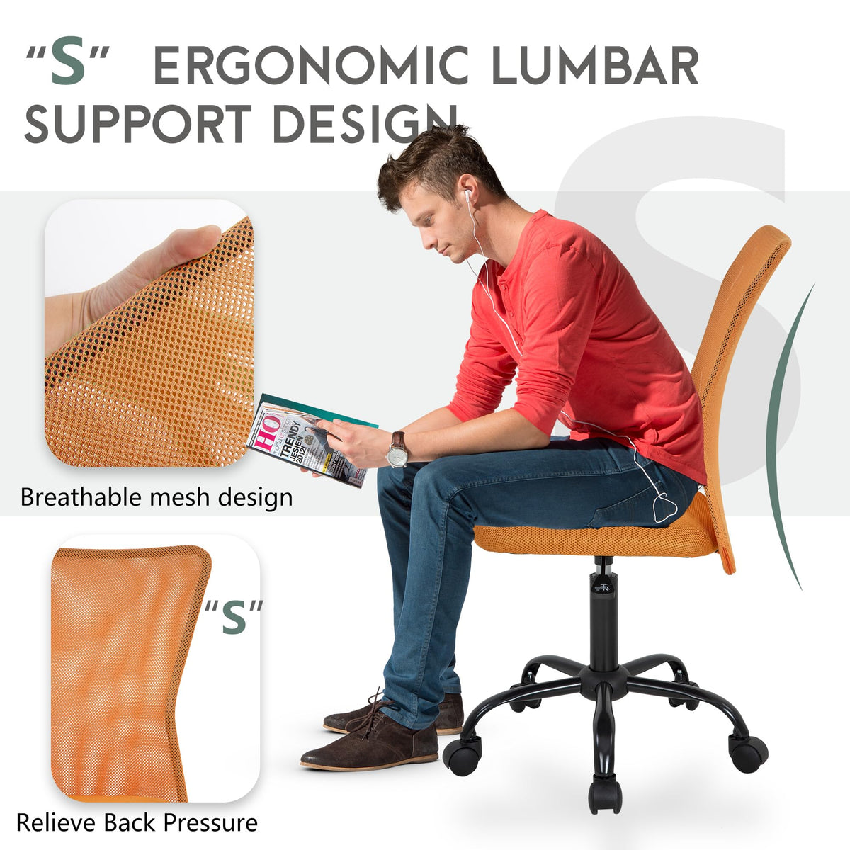 Orange Ergonomic Mesh Office Chair D846