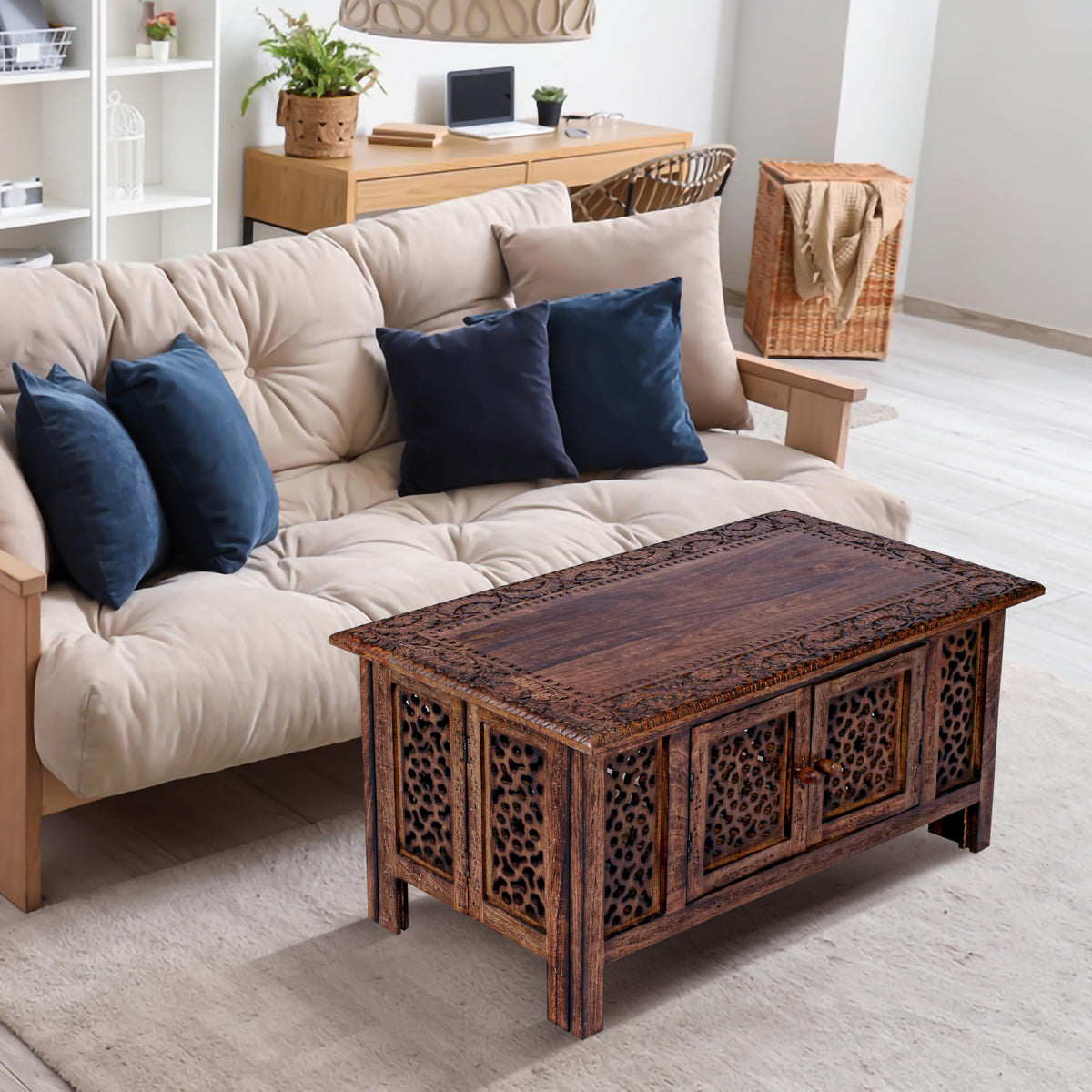 Hand-Carved Mango Wood Coffee Table A423594