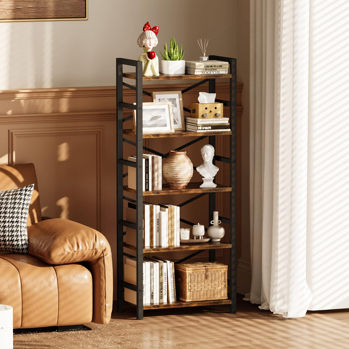 5 Tier Wood and Metal Bookshelf X265861