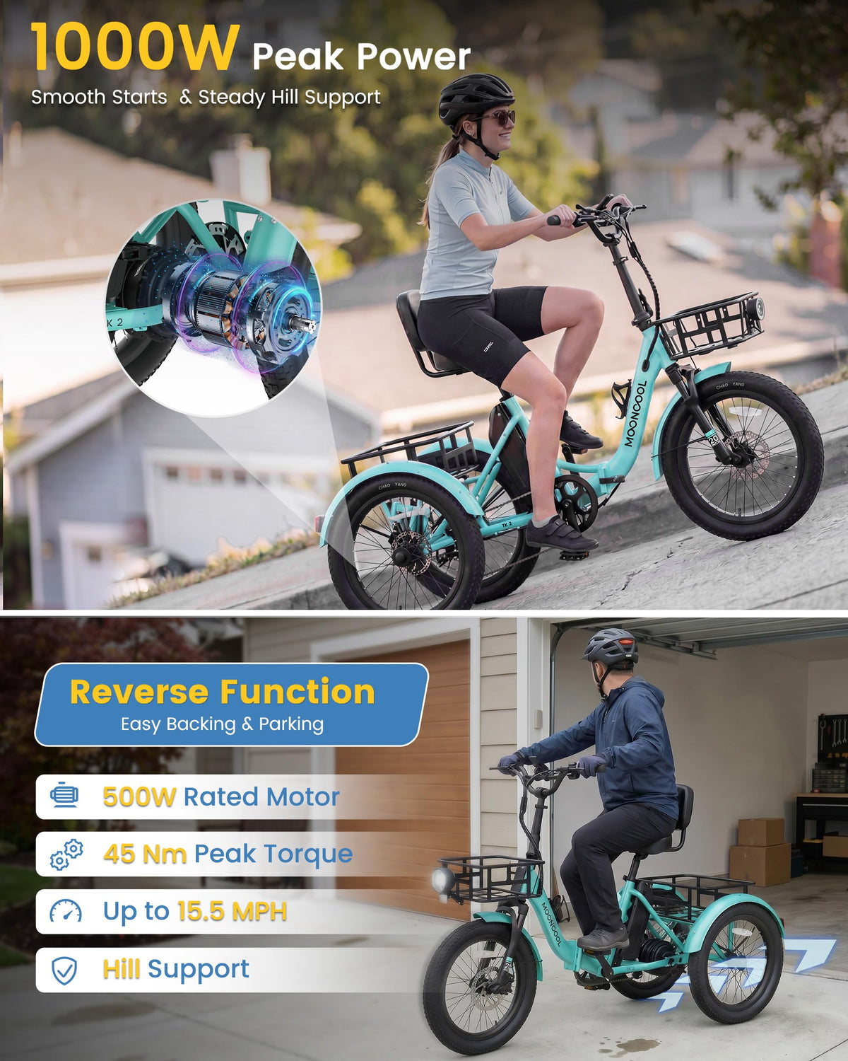 Electric Tricycle for Adults, 500W 20" Fat Tire Folding Trike O29948