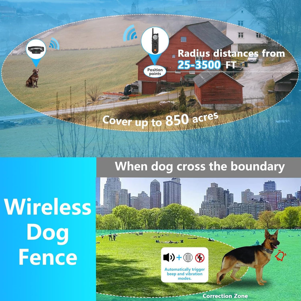 Wireless Dog Fence & Training Collar for 2 Dogs, IPX7 Waterproof, Black A495