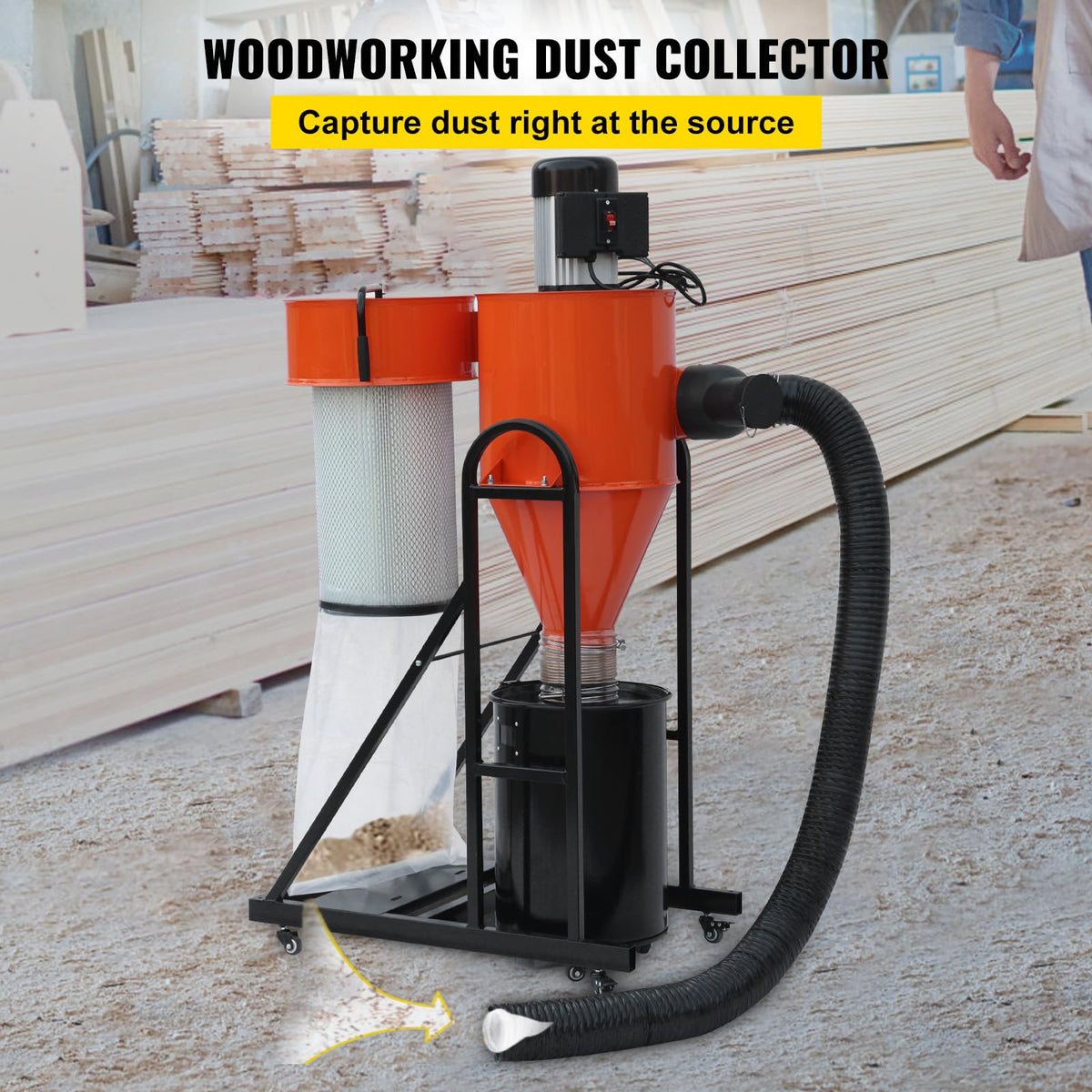 2 HP Portable Dust Collector with 39 Gallon Collection Bag H1377