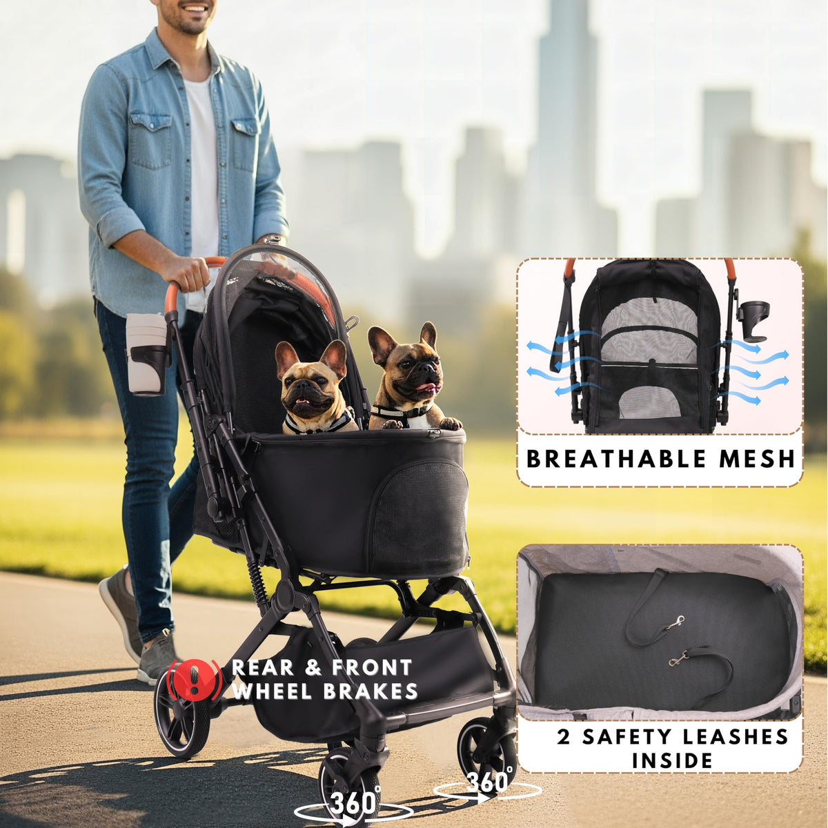 Foldable Dog Stroller 35 lbs Grey R939601