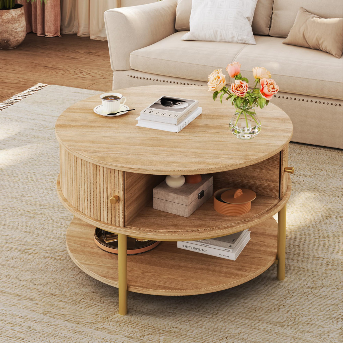 Round Coffee Table with Storage Q891