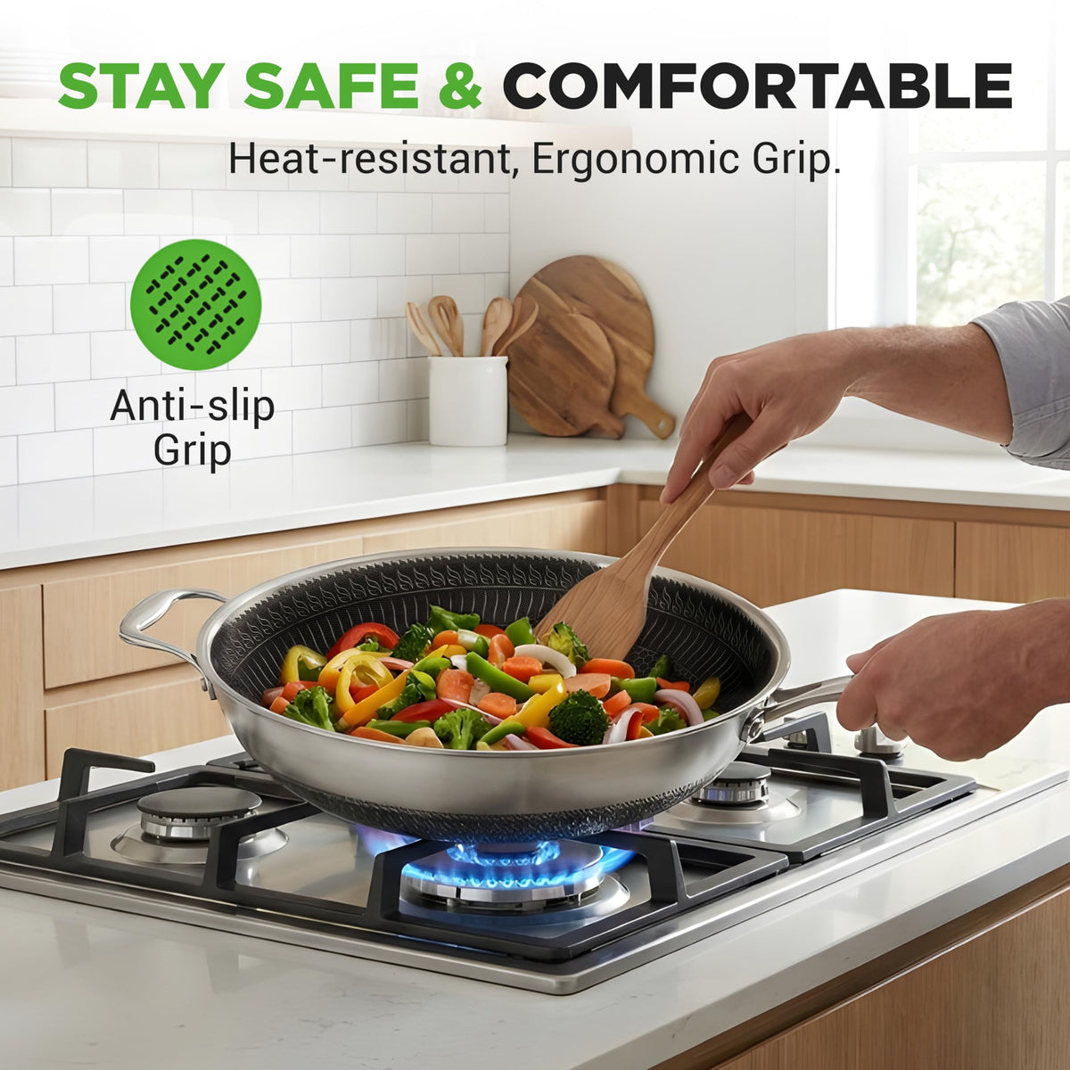 7-Piece Tri-Ply Stainless Steel Frying Pan Set & Wok P98085