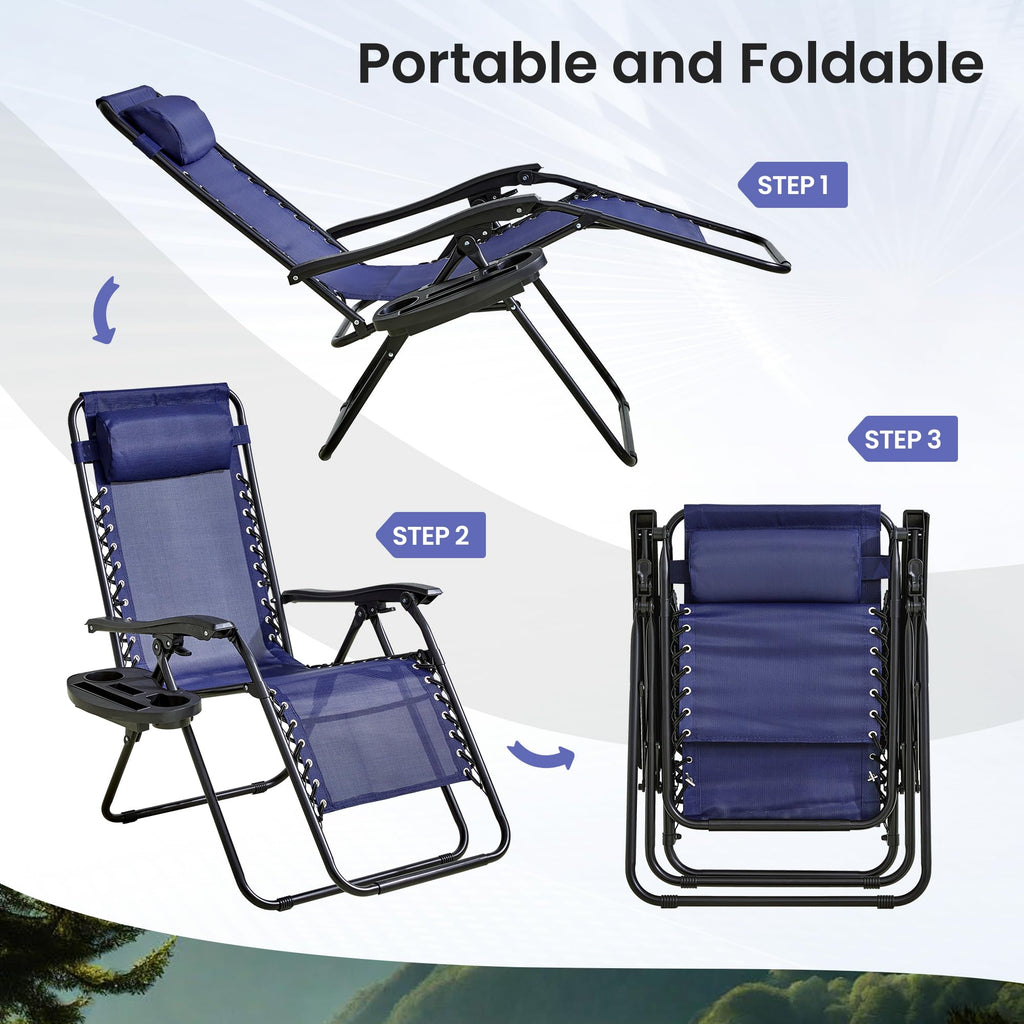 Blue 2-Pack Zero Gravity Lounge Chair with Cup Tray Q4448