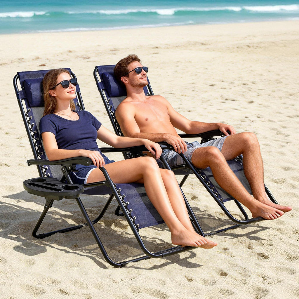 Blue 2-Pack Zero Gravity Lounge Chair with Cup Tray Q4448