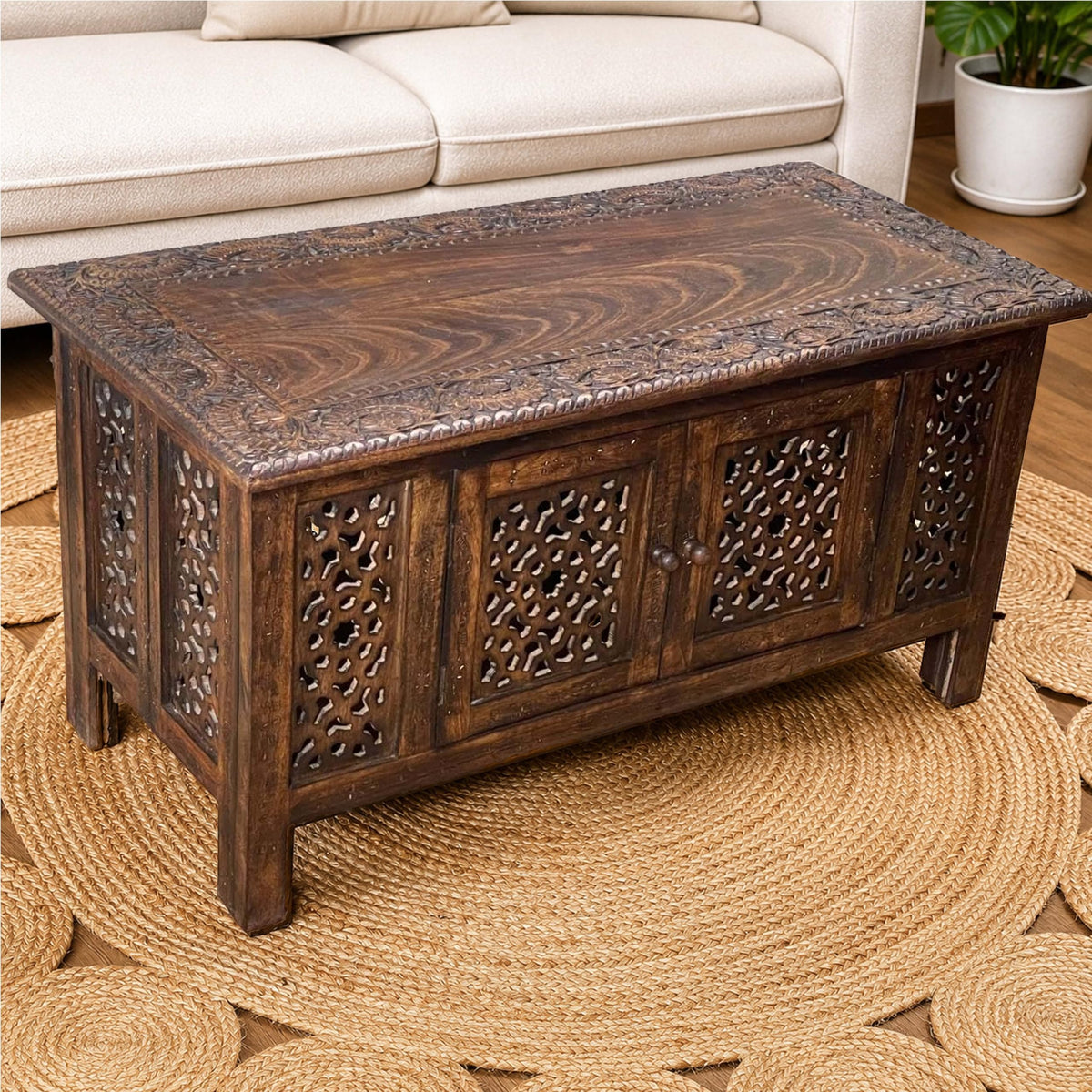 Hand-Carved Mango Wood Coffee Table A423594