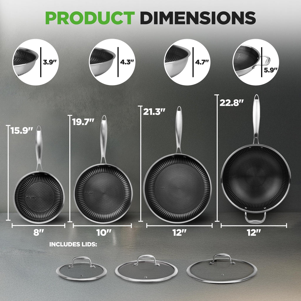 7-Piece Tri-Ply Stainless Steel Frying Pan Set & Wok P98085