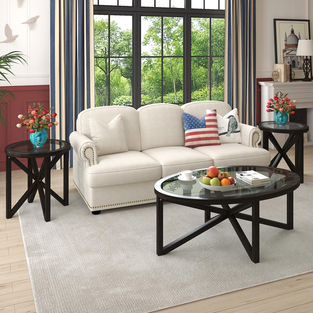 Black Tempered Glass Round Side Table N67739
