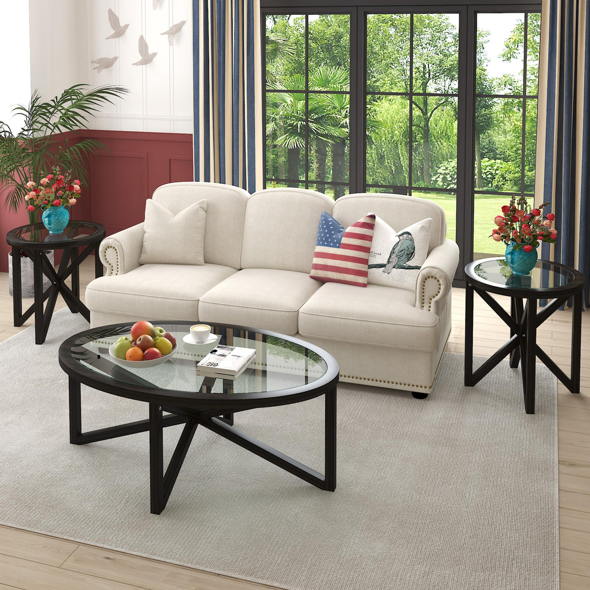 Black Tempered Glass Round Side Table N67739