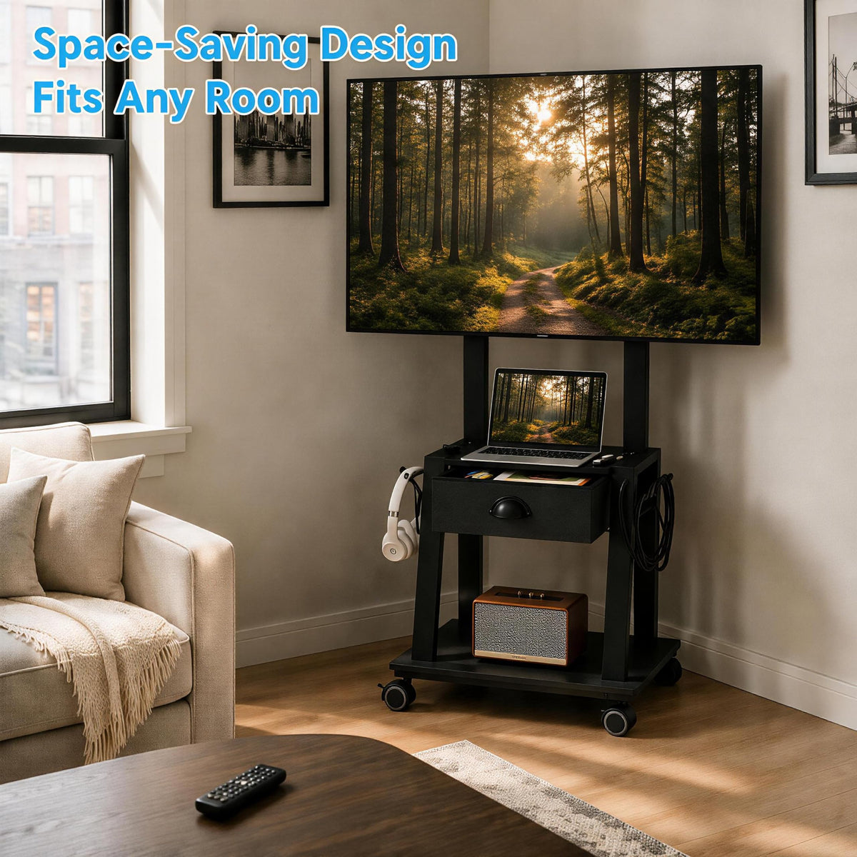 23-60 Inch Mobile TV Stand with Drawer L73046