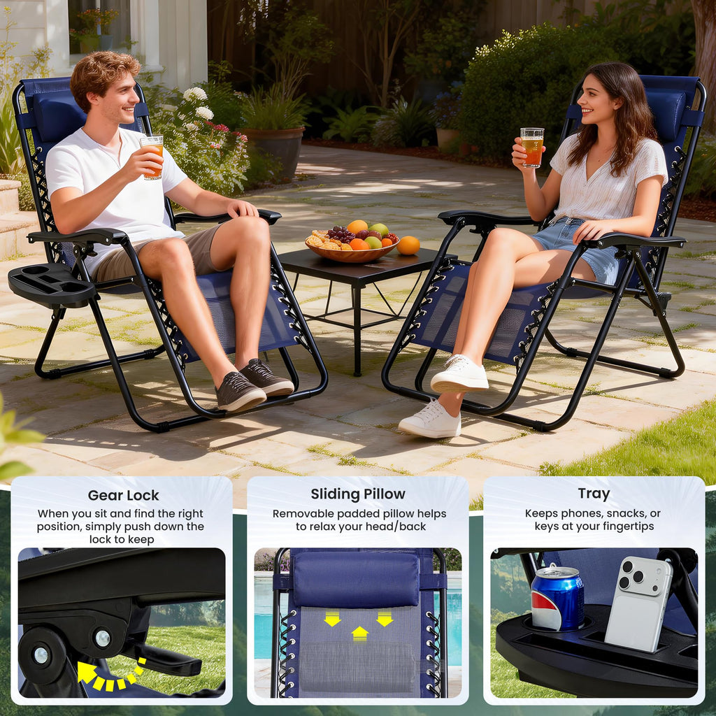 Blue 2-Pack Zero Gravity Lounge Chair with Cup Tray Q4448