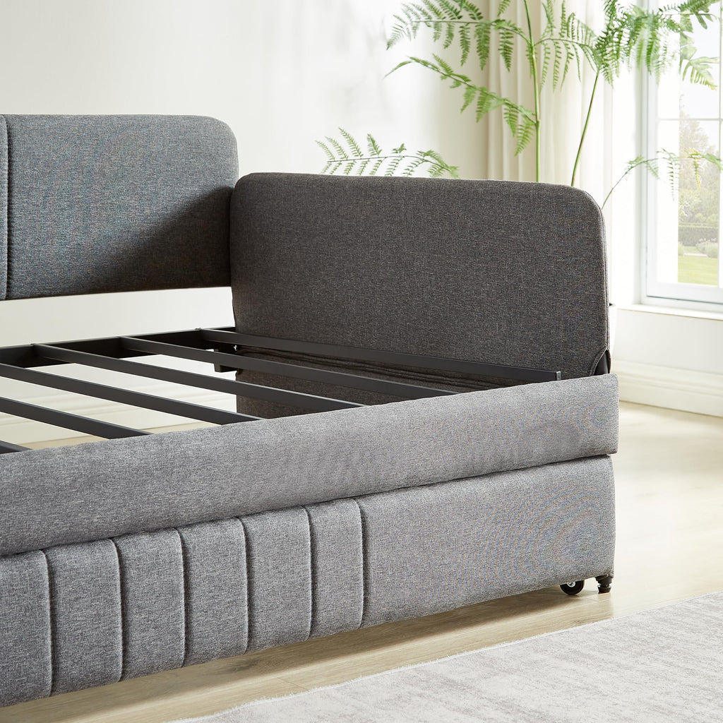 Twin Size Gray Linen Upholstered Daybed with Trundle F12437