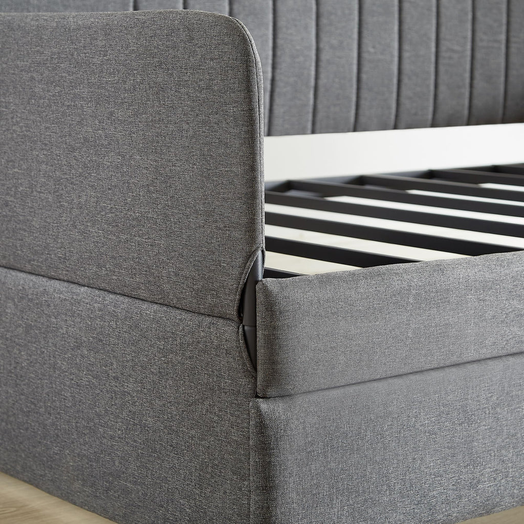 Twin Size Gray Linen Upholstered Daybed with Trundle F12437